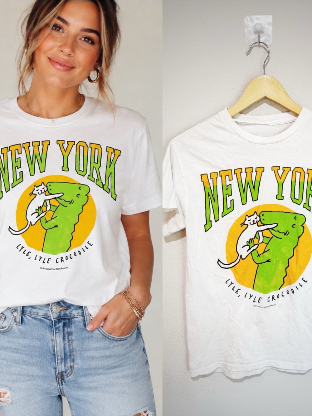 Lyle Lyle Crocodile New York Graphic Tee with Green Crocodile and Cat